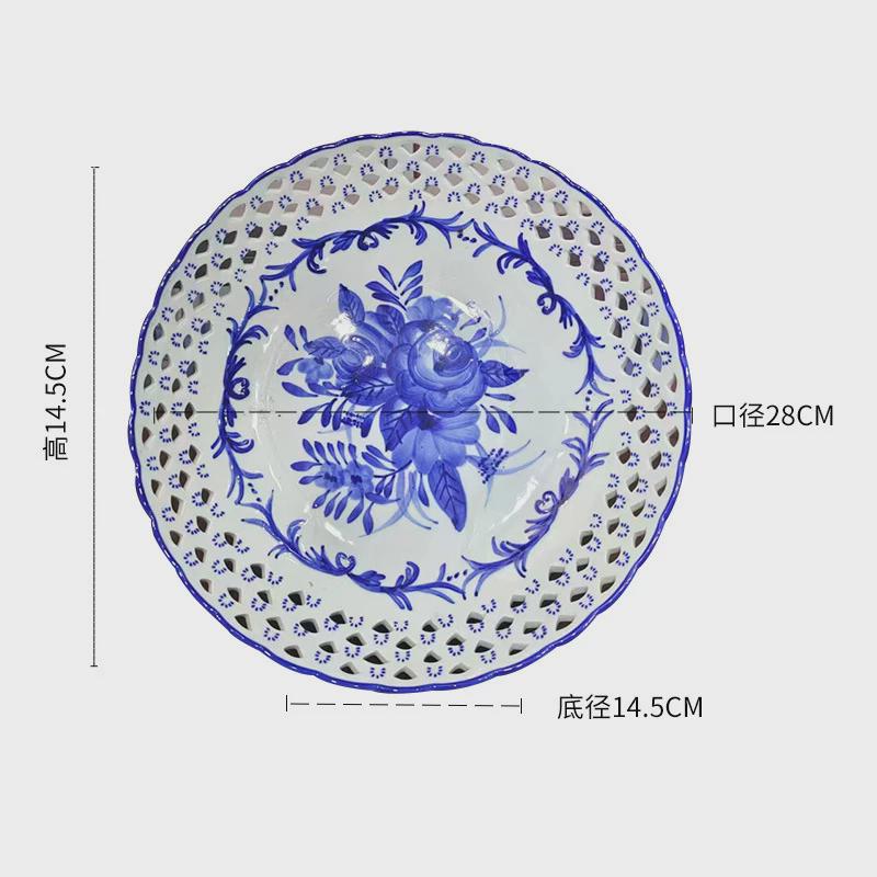 新中式梅花形水果盘家居软装饰品电视柜博古架精致陶瓷摆件水果盘