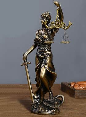 仿铜女神忒弥斯雕塑雕像律师办公室司法公平公正正义法律天平摆件