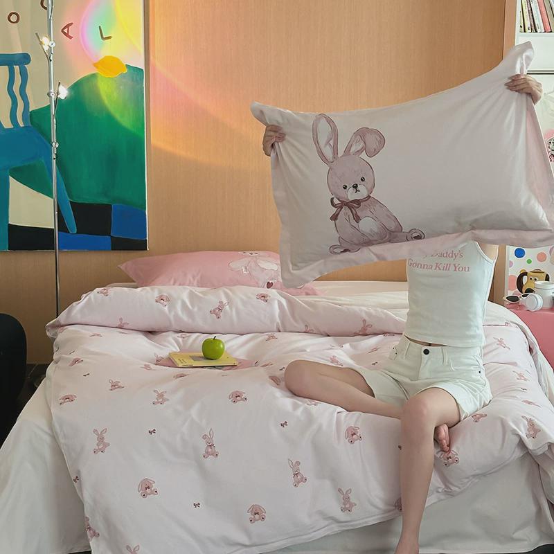 甜心兔全棉生态磨毛四件套秋冬加厚软糯床单被套卡通纯棉床上用品