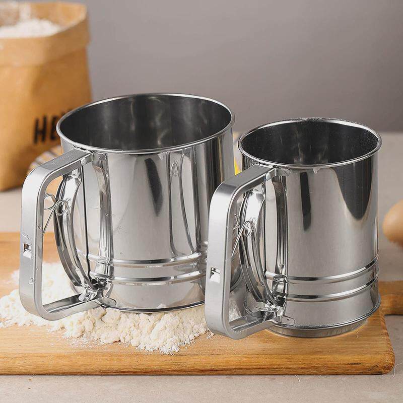 不锈钢手动杯式面粉筛子糖粉筛杯半自动手持过滤筛大号面粉杯子