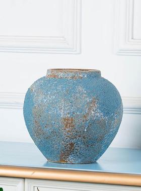 复古文艺美式田园花瓶现代陶瓷客厅插花摆件粗陶陶罐干花装饰摆件