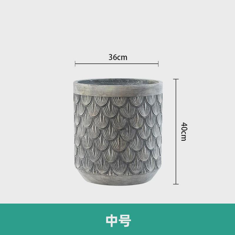 北欧创意复古做旧浮雕圆形水泥花盆园林花盆绿植盆栽落地芭蕉叶