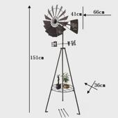 铁艺花园户外装 饰摆件绿植盆栽置物架两用多功能旋转铁艺风车落地