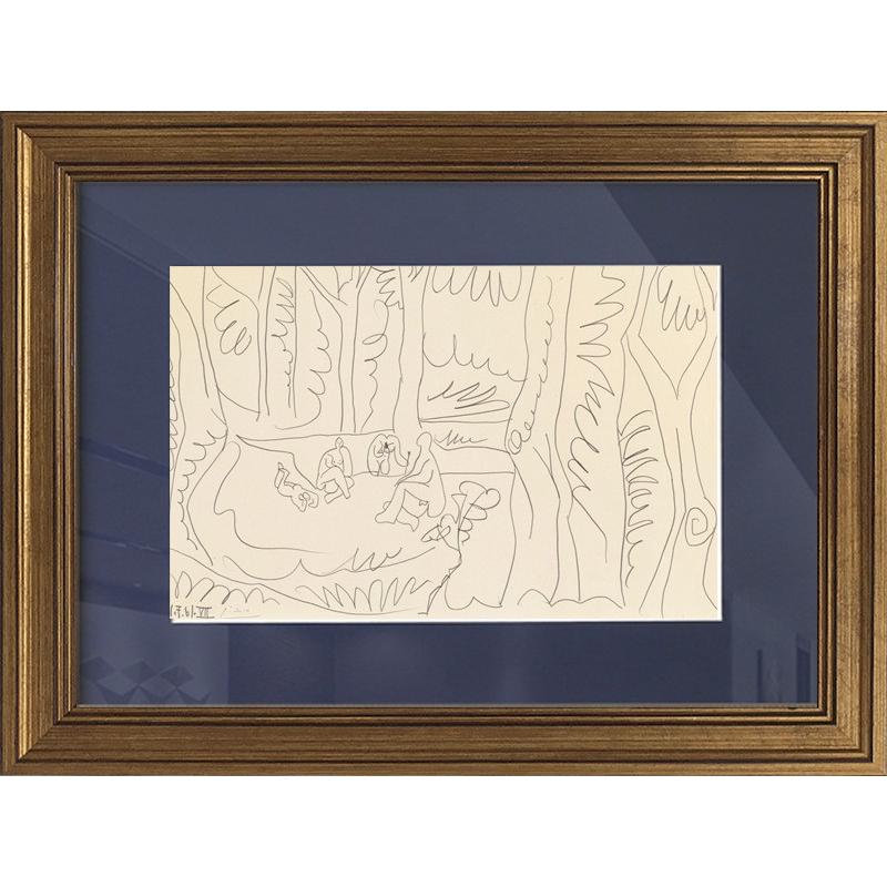 毕加索素描黑白床头装饰画客厅人物欧式复古金框挂画卡纸艺术壁画图片