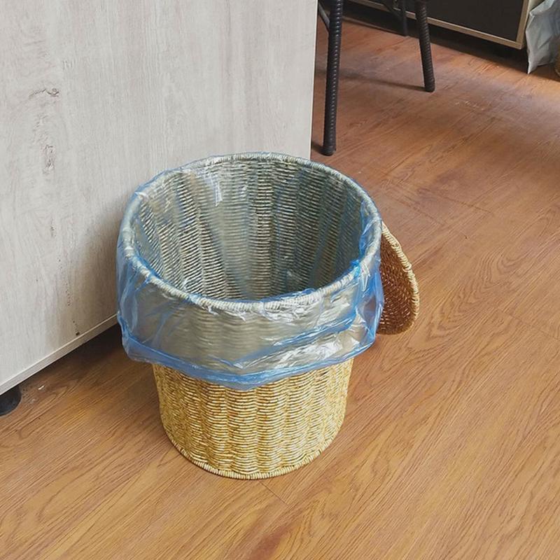 热销凰桶工艺花胶色带盖垃圾桶韩式家用复古风环保仿藤编织垃圾收