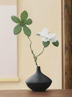 水培禅意客厅干花花束复古陶瓷小花瓶摆件中式插花桌面装饰品黑色