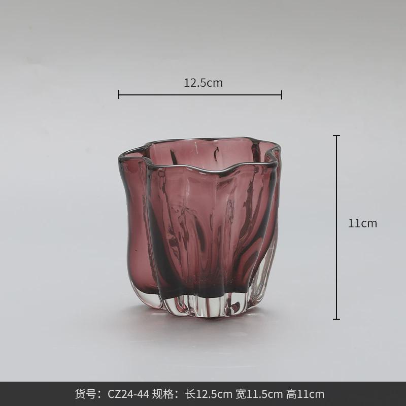 博西家居紫色菜花白手工不规则水培玻璃花瓶高档家居装饰品花器