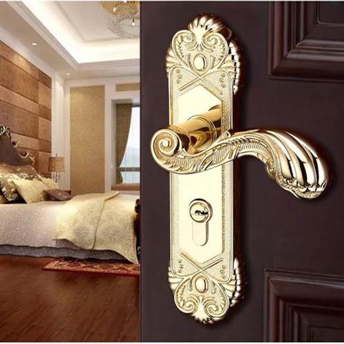 基亚金色锌合金欧式静音实木门锁室内机械门锁卧室门锁执手锁具