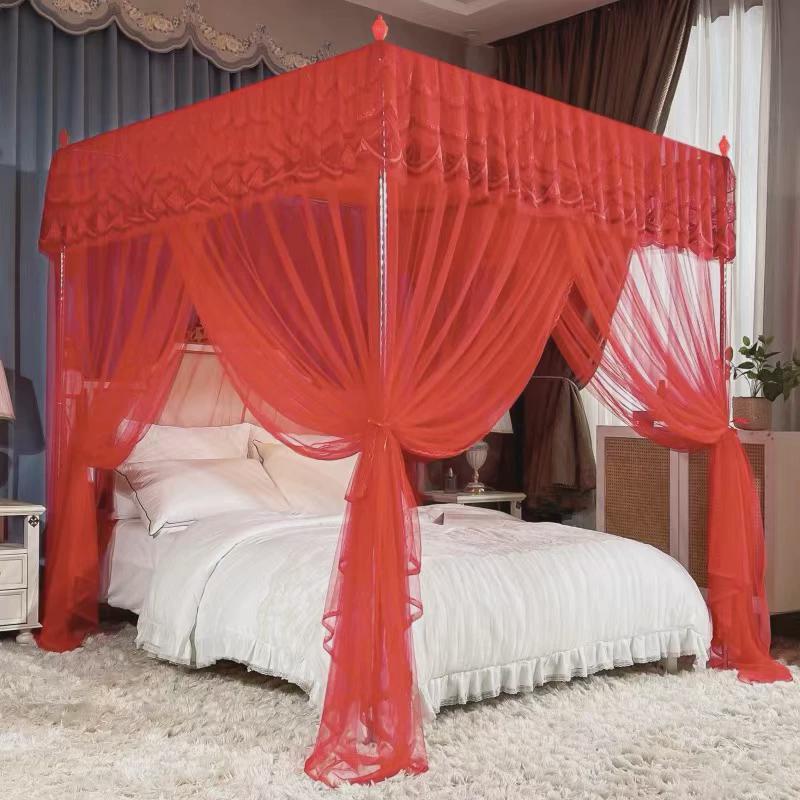 2023新款蚊帐结婚床幔红色宫廷落地婚房家用加密单纹帐公主风帐子