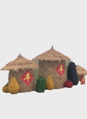 农耕文化稻草工艺品草雕粮仓丰收节场景布置道具果蔬南瓜雕塑摆件