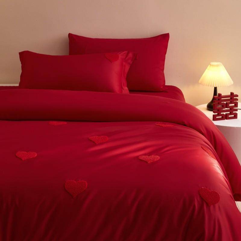 中式纯棉结婚四件套大红色床单被套爱心婚庆床上用品婚房喜被,床上用品,婚庆床品套件,淘宝优惠券,粉丝福利购,淘宝优惠卷