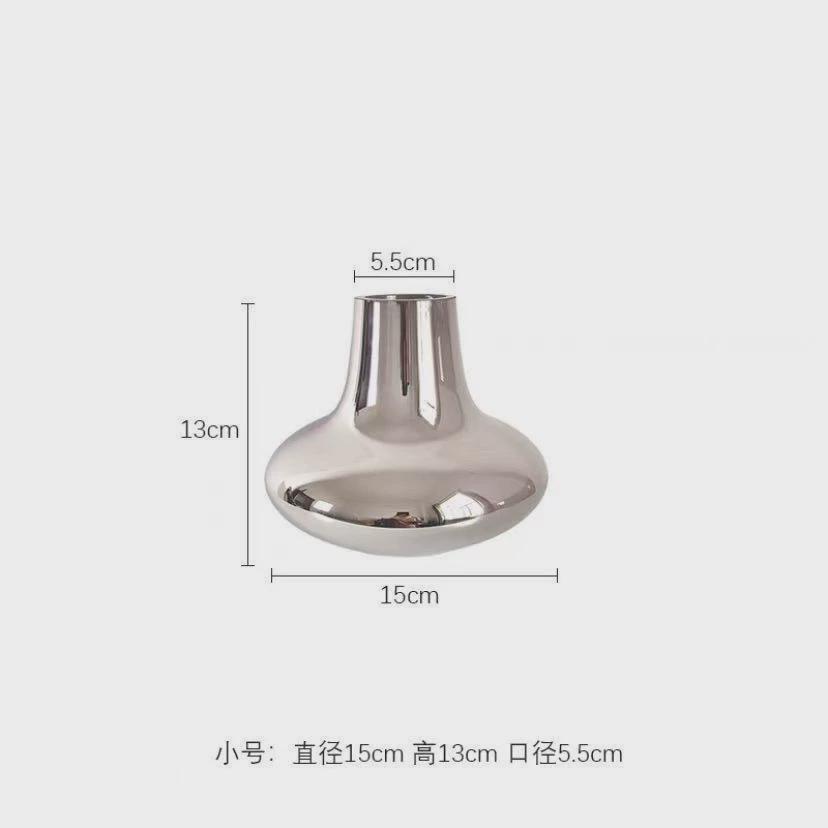 欧式轻奢客厅兰迪三件套电镀银色玻璃花瓶莫餐桌酒柜插花装饰摆件