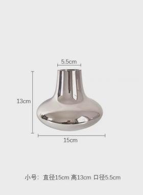 欧式轻奢客厅兰迪三件套电镀银色玻璃花瓶莫餐桌酒柜插花装饰摆件