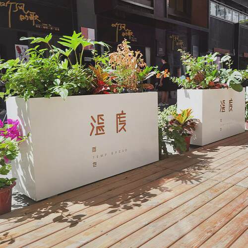 商场售楼部户外花箱现代简约室外带logo铁艺种植箱不锈钢花坛组合