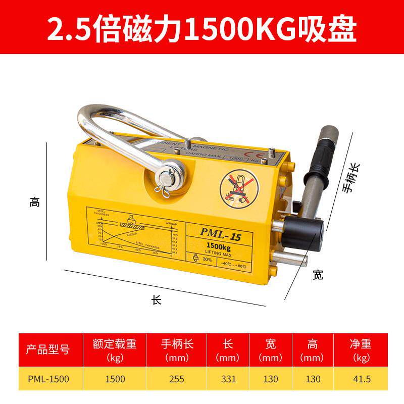 聚钢永磁起重器1吨2手动3吨5吨工业吨强磁铁落地吸盘不消磁磁力