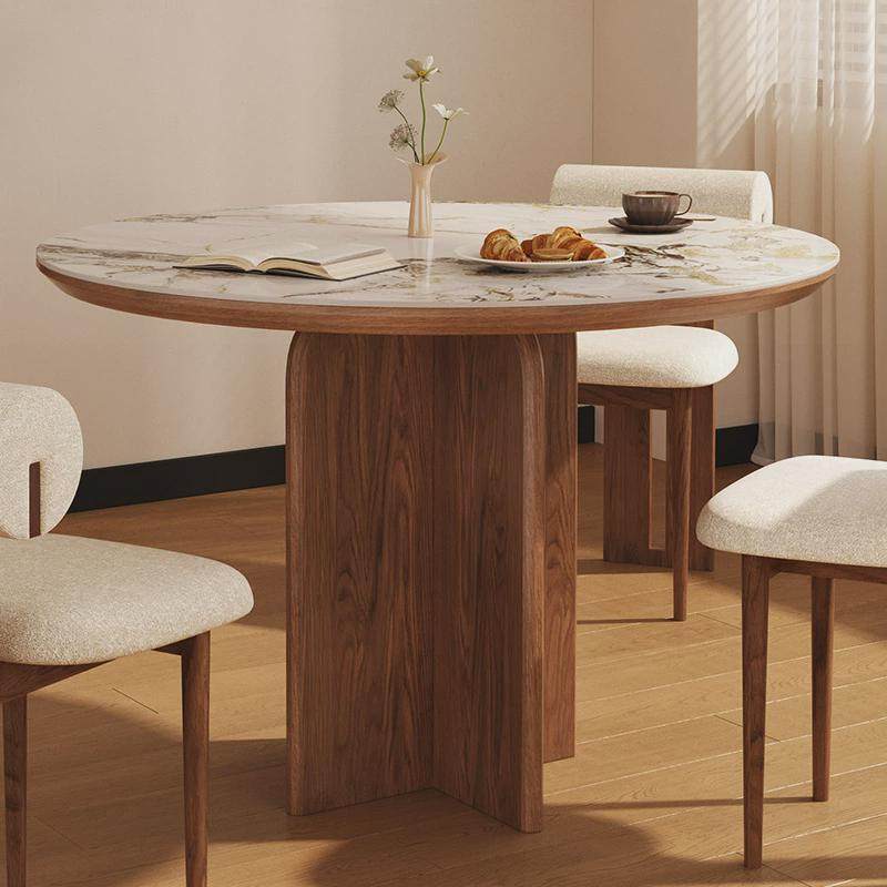 洽谈桌风家用小户型餐桌圆形4人经济型1米小圆桌胡桃木色商用简约