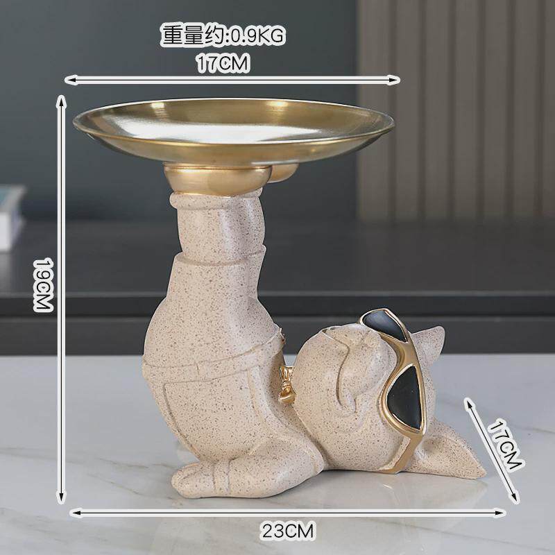 雕塑动物家居装饰配件餐桌饰品储物托盘狗模型雕像斗牛犬客厅装饰