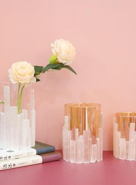 热销现代轻奢天然晶石水培办公室花瓶摆件创意家居玻璃插花花瓶高