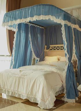 71TX轻奢公主风u型导轨蚊帐2023新款家用1.8m床亚麻风卧室民宿床