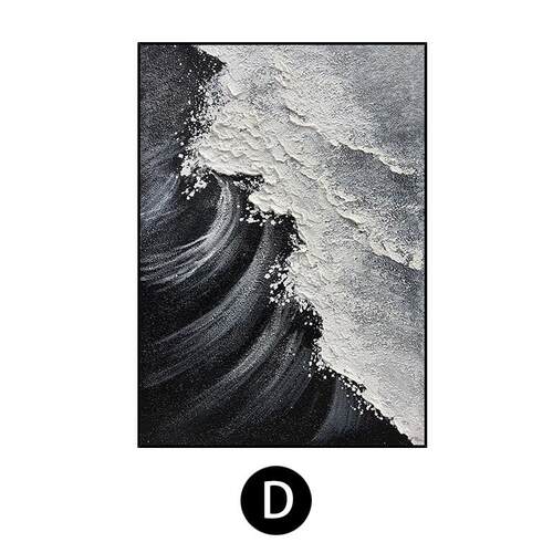 黑白立体海浪手绘油画现代简约沙发客厅装饰画玄关挂画画入户肌理