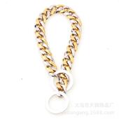 17mm钛钢不锈钢金银色中型杜宾大宠物金毛狗链六面磨p链链条狗链