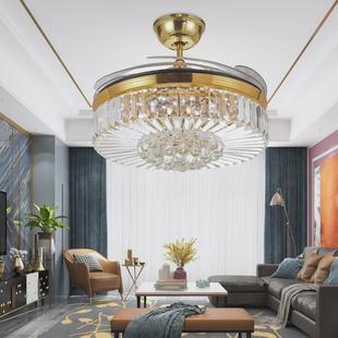 欧式水晶隐形吊扇灯52寸客厅餐厅风扇灯卧室带电风扇吊灯一体静音