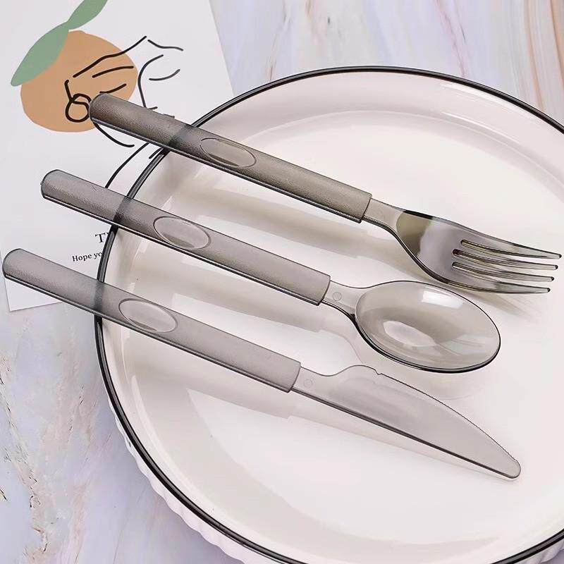 一次性刀叉勺加厚西餐具牛排轻食沙拉蛋糕勺塑料水果叉子半透明勺