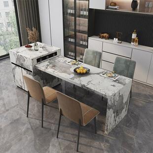 岛台餐桌一体家用可伸缩高级倒台岩板导台加餐桌开放式厨房岛台柜
