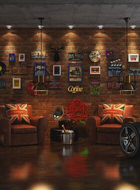 高分子0385大款美式照片墙led灯带发光组合工业风复古相框装饰画