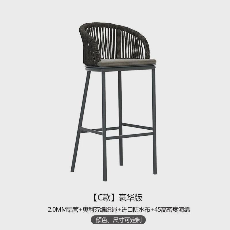 定制露天藤编高脚凳户外餐厅藤编吧台椅民宿酒吧靠背高脚桌椅吧椅