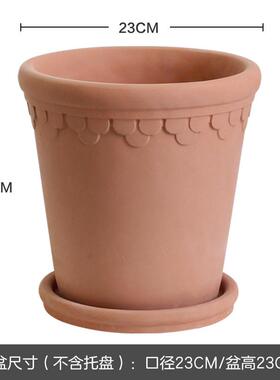 欧式复透气罗马水泥花盆大号红陶古帝室内落地盆栽创意陶盆带托盘