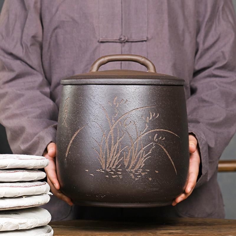 紫砂茶叶罐普洱茶饼专用盒存放保存缸陶瓷茶缸存茶罐大号二斤奥