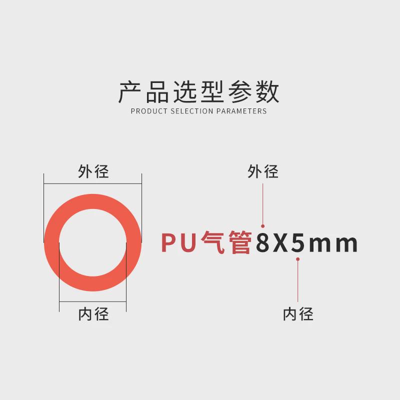 进口料PU气管8*5空压机软管风管PU4*2.5/6*4/10*6.5/12*8/16足米