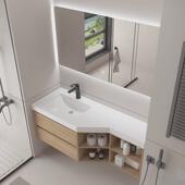 洗漱台岩板陶瓷盆浴室柜组合斜切角窄异形卫生间洗脸洗手池原木色