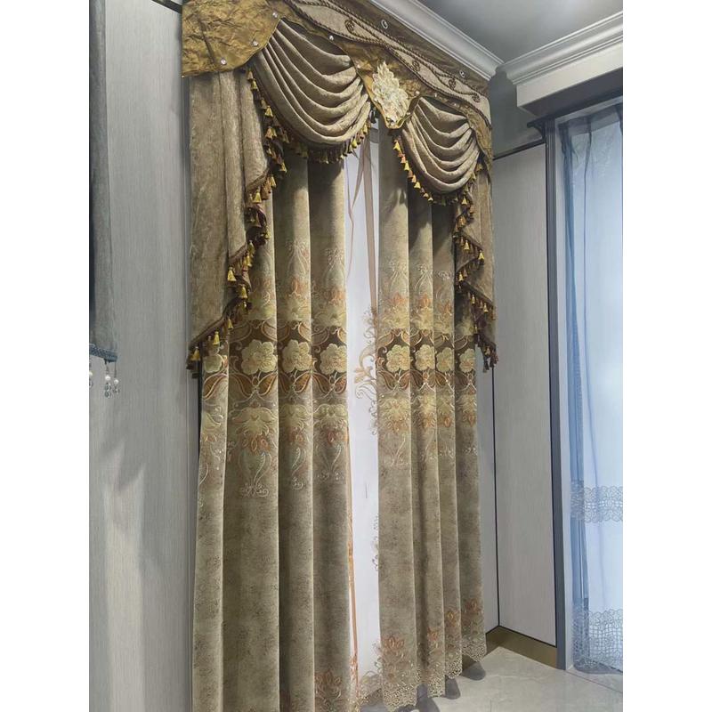 a6l新款绣花雪尼尔欧式窗帘餐厅成品定制客厅镂空豪华落地窗布料