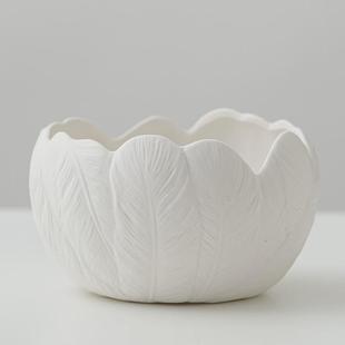 油画吊兰专用盆欧式陶瓷创意白色羽毛大口径水培绿萝陶盆带托盘盆