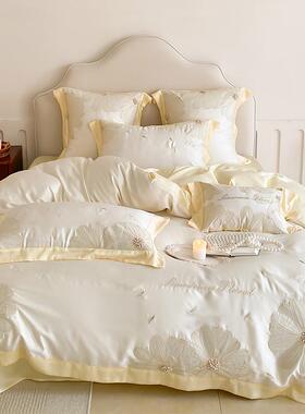 a524春夏季被套感80支兰精天丝四件套复古花卉刺绣丝滑裸睡凉床上