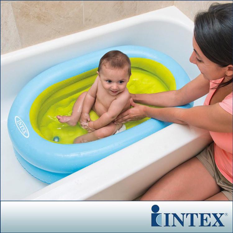 intex48421便携式充气浴盆洗澡婴幼儿加厚宝宝沐浴池泡澡盆送手泵