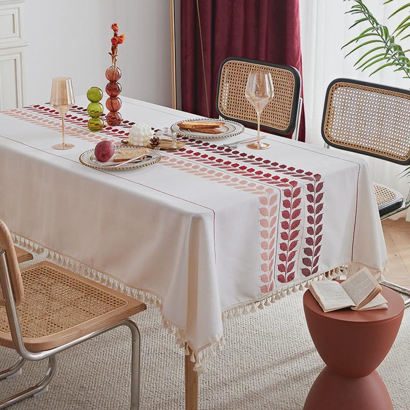 防烫ins风餐桌布艺现代简约棉麻防水北欧茶几桌布长方形流苏台布