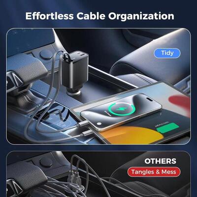 热销跨境新款伸缩线车载充电器pd30w一车快充闪充四合超级充厂批发