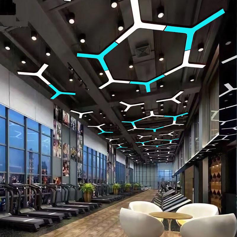 led办公室吊灯y形办公灯商超健身房方通灯工业风拼接灯吊灯造型灯