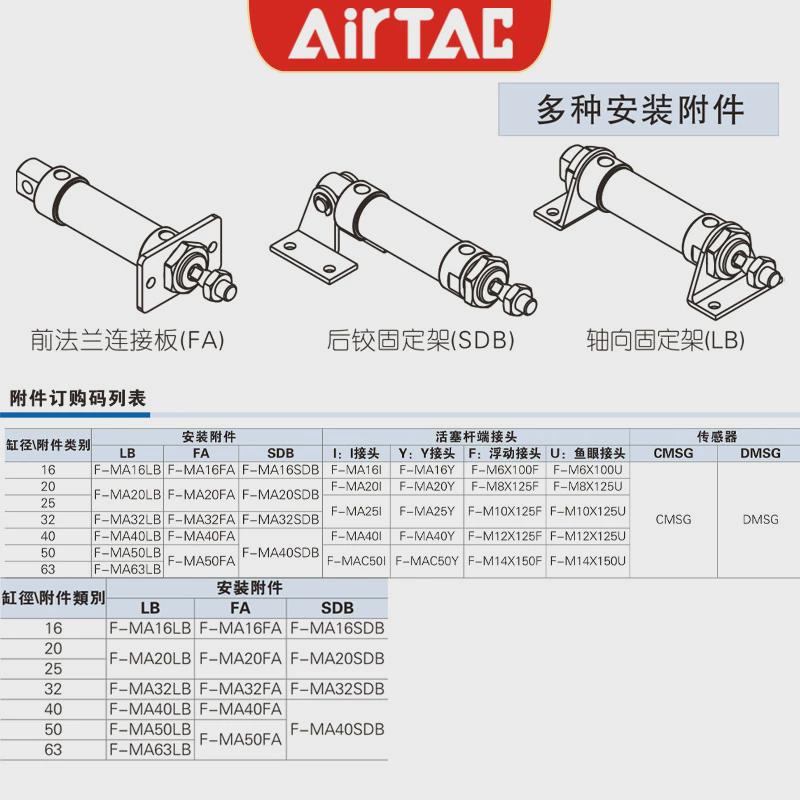 亚德客不锈钢气缸平尾迷你ma32x25/30/50/75/100/125/150/200su