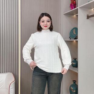 半高领保暖加绒蕾丝打底衫女秋冬装新款大码胖mm显瘦时尚内搭