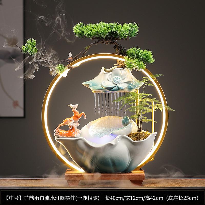 国潮喷泉循环陶瓷流水器中式招财客厅办公室桌面家居摆件开业礼品