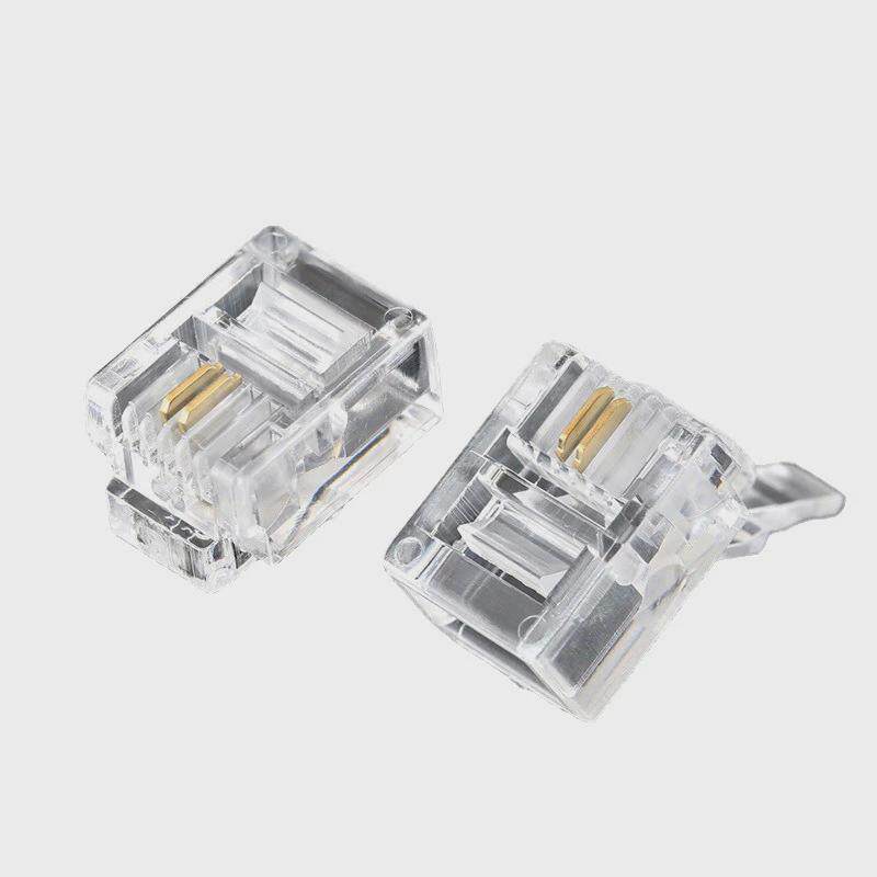 6p2c纯铜镀金三叉水晶头家用网络线接头rj11二芯电话座机接头批发