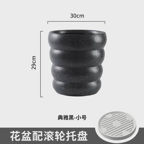 螺旋纹高款特大号镁泥花盆侘寂风仿客厅水泥阳台龟背竹尤加利种树