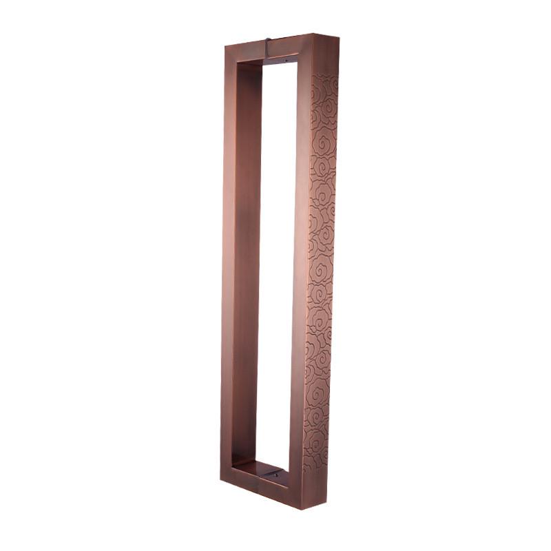 新中式加厚酒店玻璃大门金色拉手古铜色祥云不锈钢木门黑色把手