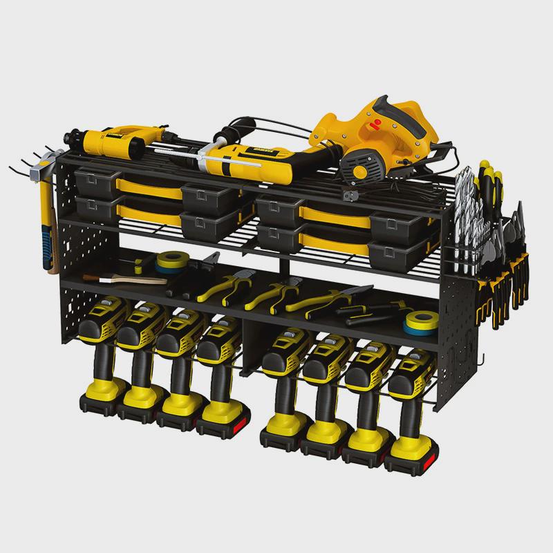 金属钻八电动工具架壁挂洞洞板手电钻收纳架车库工具架螺丝刀支架