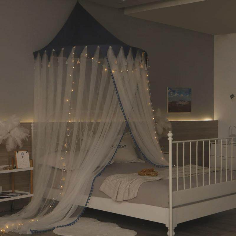 19ek新款公主蕾丝吸顶圆顶儿童蚊帐吊顶蚊帐1.2/1.5/1.8m落地式床