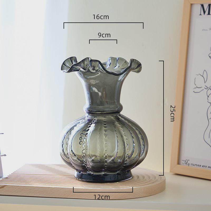 中古柔美亮瓷粉色南瓜形芬家居装饰摆件手工玻璃花瓶水养插花器顿